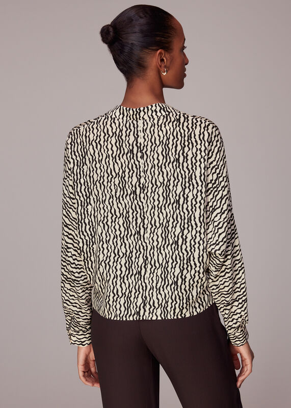 Black Wiggle Print Silk Shirt